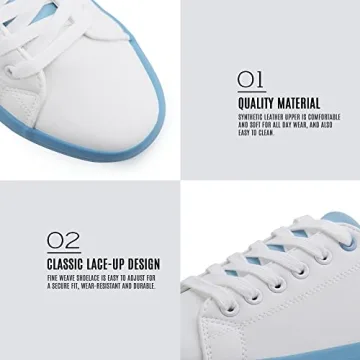 JABASIC Women Lace Up Platform Sneakers Comfortable Casual Fashion Sneaker Walking Shoes (11,White/Blue)