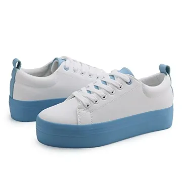 JABASIC Women Lace Up Platform Sneakers Comfortable Casual Fashion Sneaker Walking Shoes (11,White/Blue)