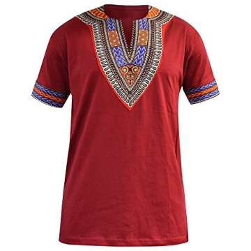 Tutorutor Men's African Dashiki Shirt Red - Stylish & Comfortable