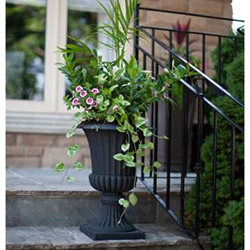 Algreen 42341 Outdoor Planter, Rustic Black Stucco Urn Planter, 16.5 in x 21.5 in, Black Stucco