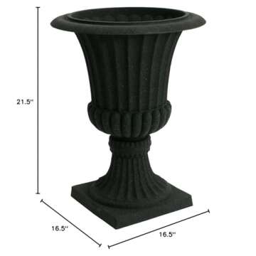 Algreen 42341 Outdoor Planter, Rustic Black Stucco Urn Planter, 16.5 in x 21.5 in, Black Stucco
