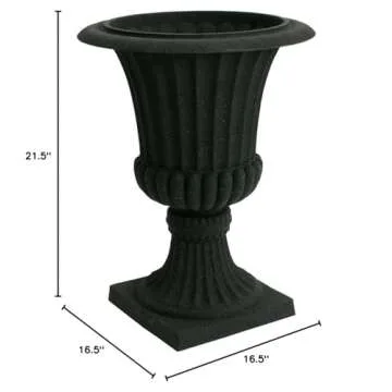 Algreen 42341 Outdoor Planter, Rustic Black Stucco Urn Planter, 16.5 in x 21.5 in, Black Stucco
