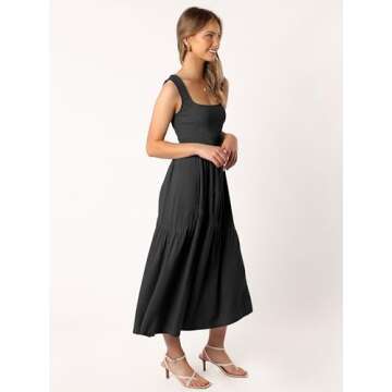 SEBAQINY Wedding Guest Dress Maxi: Women’s Square Neck Strap Spaghetti - Casual Summer Beach Long ...