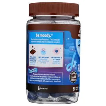 Good Day Dark Chocolate Melatonin for Adults [ 80 Count ] - Fair Trade Non-GMO Dark Milk Chocolate with Chamomile and Melatonin 1 mg - Adult Melatonin, Adult Natural Sleep Aid Supplement