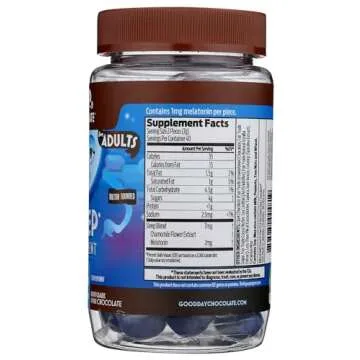 Good Day Dark Chocolate Melatonin for Adults [ 80 Count ] - Fair Trade Non-GMO Dark Milk Chocolate with Chamomile and Melatonin 1 mg - Adult Melatonin, Adult Natural Sleep Aid Supplement