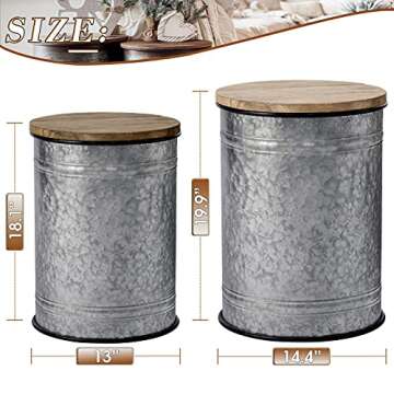 oneinmil Rustic End Table with Storage Bins Farmhouse Furniture Galvanized Metal Stool Ottoman Seat ...