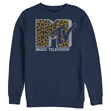 Fifth Sun Men's MTV Cheetah Print Logo Sweatshirt - Stylish Navy Blue Comfort
