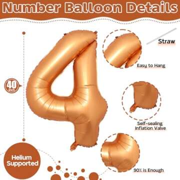 Large Foil Number 4 Balloons, 40 Inch Birthday Decoration, Mylar Helium Orange 0-9 Set for Kids' 4th...
