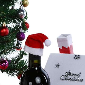 ONEYIM 10pcs Mini Santa Hat Wine Bottles Cover Home Christmas Decor