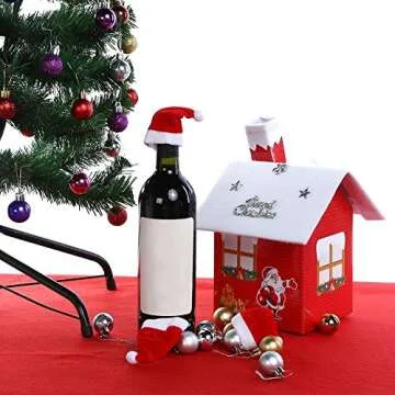 ONEYIM 10pcs Mini Santa Hat Wine Bottles Cover Home Christmas Decor