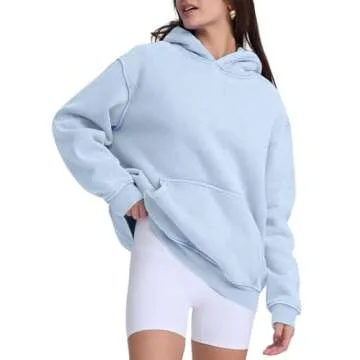 Dnzzs Womens Oversized Hoodie Acid Wash Hoodie Vintage Sweatshirt Heavyweight Fleece Cotton Streetwear Trendy Hoodies Light Blue