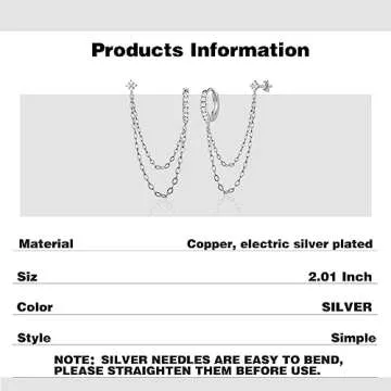 COARVXA 925 Sterling Silver Gold Plated Four Zircons Flower Stud Chain Earrings | Double Piercing Dangle Chain Huggie Hoop Earrings | Four Zirconia Stud Earrings Jewelry Gifts for Women