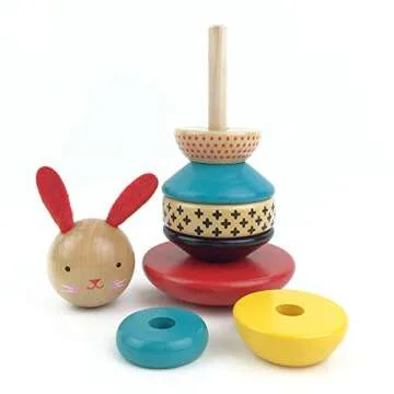 Petit Collage Modern Bunny Wooden Stacking Toy – Solid Wooden Stacking Rings for Kids, Activity To...