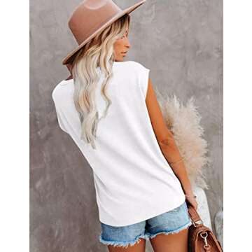 ANGGREK Womens Chic Hollow Tops Sleeve Top Sleeveless T-Shirt White