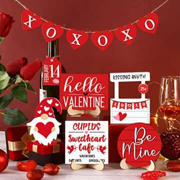 Jetec 12 Pcs Valentine‘s Day Tiered Tray Decor Set Heart Wood Sign Gnome Truck Rustic Farmhouse Tr...