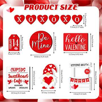 Jetec 12 Pcs Valentine‘s Day Tiered Tray Decor Set Heart Wood Sign Gnome Truck Rustic Farmhouse Tray Signs Table Decor for Romantic Valentine‘s Day Home Kitchen(Heart)