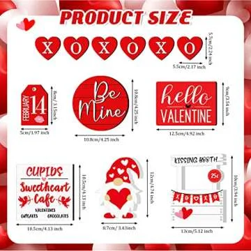 Jetec 12 Pcs Valentine‘s Day Tiered Tray Decor Set Heart Wood Sign Gnome Truck Rustic Farmhouse Tray Signs Table Decor for Romantic Valentine‘s Day Home Kitchen(Heart)