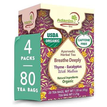 Adanim Bio Thyme Tea, Value Pack 80 Teabags with Organic Mullein Leaf and Eucalyptus Tea, Enhanced R...