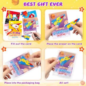 36 Pack Valentines Cards for Kids Classroom Exchange, Valentines Day Gifts for Kids School with Mini Airplane Car Erasers Bulk, Ideal Valentine Gifts and Party Favors Prizes for Boys Girls