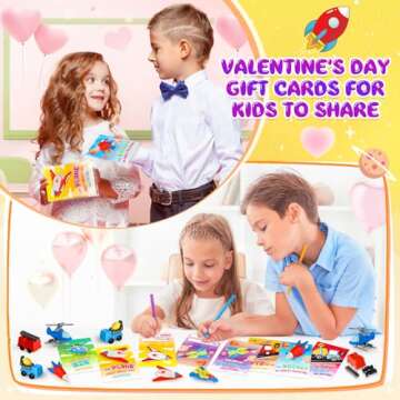 36 Pack Valentines Cards for Kids Classroom Exchange, Valentines Day Gifts for Kids School with Mini Airplane Car Erasers Bulk, Ideal Valentine Gifts and Party Favors Prizes for Boys Girls