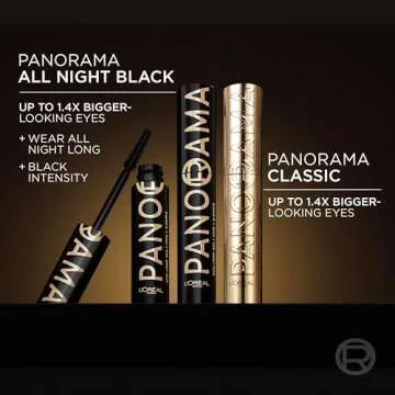 L'Oreal Paris Voluminous Panorama Mascara, Volumizing and Lengthening Formula, Longwear, Smudge-Resistant and Washable, All Night Black Mascara, 0.33 Fl Oz