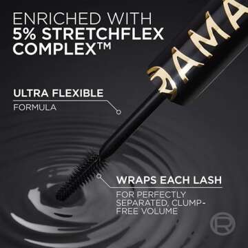 L'Oreal Paris Voluminous Panorama Mascara, Volumizing and Lengthening Formula, Longwear, Smudge-Resistant and Washable, All Night Black Mascara, 0.33 Fl Oz