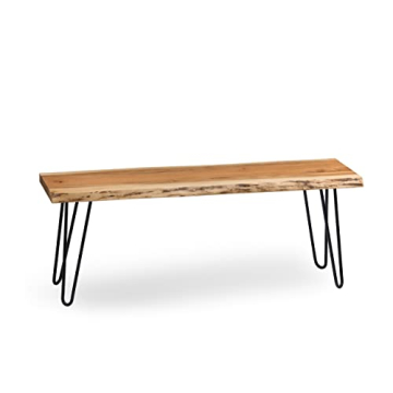 Alaterre Furniture Natural Live Edge Bench with Metal Hairpin Legs, Unique Rustic Look for Home Deco...