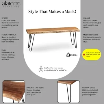Alaterre Natural Live Edge Bench with Hairpin Legs