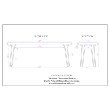 Alaterre Natural Live Edge Bench with Hairpin Legs
