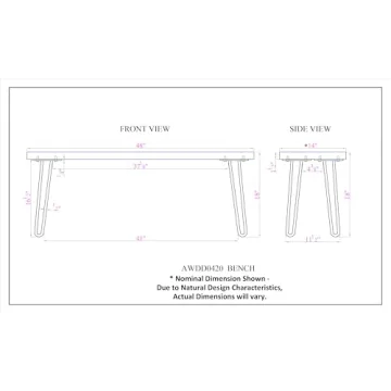 Alaterre Natural Live Edge Bench with Hairpin Legs