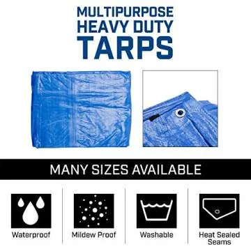Grizzly Tarps by B-Air 9' x 12' Large Multi-Purpose Waterproof Heavy Duty Poly Tarp with Grommets Every 36", 8x8 Weave, 5 Mil Thick, for Home, Boats, Cars, Camping, Protective Cover, Blue