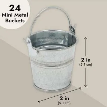 24 Pack Mini Metal Buckets with Handles for Party Favors, Small Galvanized Tin Pails (2 x 2 in)