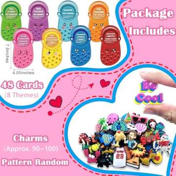 JX Valentines Day Cards for Kids School Classroom, 48 pcs Valentine's Cards with 96 Shoe Charms for ...