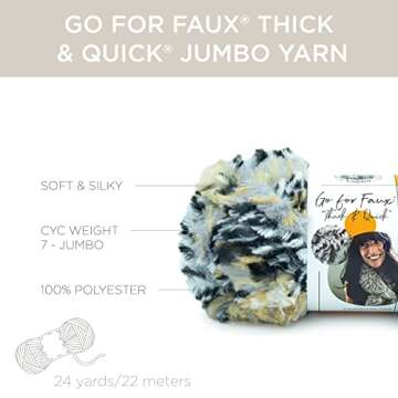 Lion Brand Yarn (1 Skein) Go for Faux Thick & Quick Bulky Yarn, Chinchilla, 72 Foot (Pack of 1)