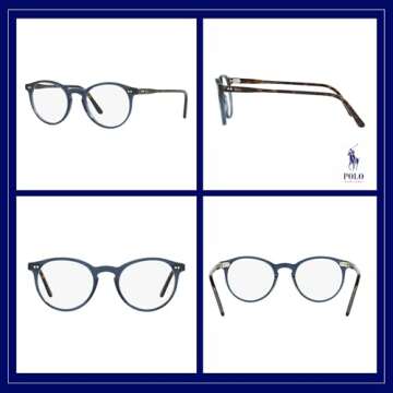Ralph Lauren PH2083 5276 48M Blue Transparent Round Eyeglasses For Men+ BUNDLE With Designer iWear Eyewear Kit