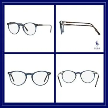 Ralph Lauren PH2083 5276 48M Blue Transparent Round Eyeglasses For Men+ BUNDLE With Designer iWear Eyewear Kit