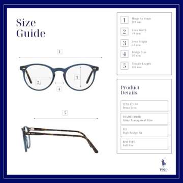 Ralph Lauren PH2083 5276 48M Blue Transparent Round Eyeglasses For Men+ BUNDLE With Designer iWear Eyewear Kit