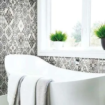 RoomMates RMK11282WP Black Mediterranean Tile Peel and Stick Wallpaper, Roll, Black