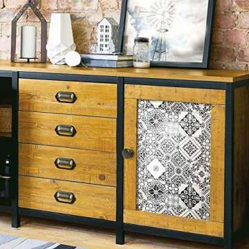 RoomMates RMK11282WP Black Mediterranean Tile Peel and Stick Wallpaper, Roll, Black