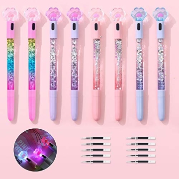 8 Pcs Cute Pens Kawaii Pens Fun Pens, 0.5mm Cat Paw Shiny Luminous Ballpoint Pens, Korean Japanese S...