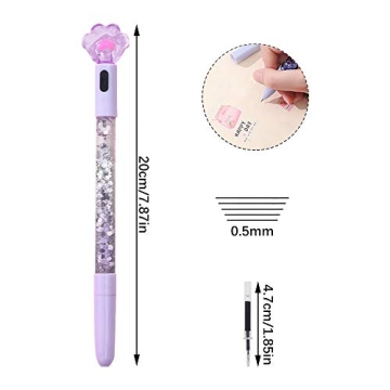 8 Pcs Cute Pens Kawaii Pens Fun Pens, 0.5mm Cat Paw Shiny Luminous Ballpoint Pens, Korean Japanese Stationery School Supplies for Teen Girls Women, Black Writing Gel Pens