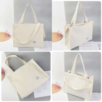 Vintage Casual Corduroy Bags Crossbody Bag Purse for Women Travel Shoulder Bags Handbags Eco Bag,Beige,Large