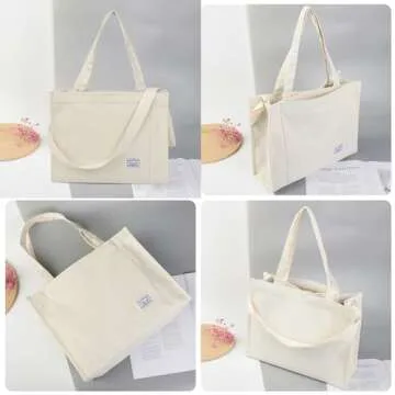 Vintage Casual Corduroy Bags Crossbody Bag Purse for Women Travel Shoulder Bags Handbags Eco Bag,Beige,Large