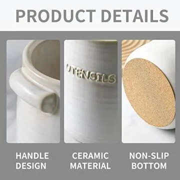 BETTWILL Kitchen Utensil Holder,White Ceramic Utensil Holder,Large Ceramic Utensil Holder Crock for Kitchen Counter, Large Stable Utensil Crock, Farmhouse Cooking Utensil Holder.