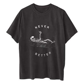 Western Halloween Shirts for Women Skeleton Graphic Tshirts Short Sleeve Grunge Clothes Oversized Loose Fitted Tops