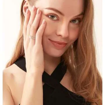 TIGRADE 1.5mm 14K Gold Plated Stacking Rings for Women Fashion Knuckle Thin Gold Ring Marquise & Round Cubic Zirconia Statement Ring Size 3-13, 3PCS, Size 7.5