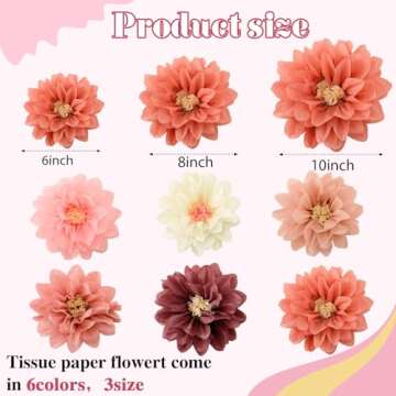 Geyee 18 Pcs Mexican Paper Flowers Colorful Fiesta Tissue Paper Flowers Pom Poms Mexican Carnival for Floral Party Backdrop Wedding Birthday Party Craft, 6" 8" 10"(Vintage Color)