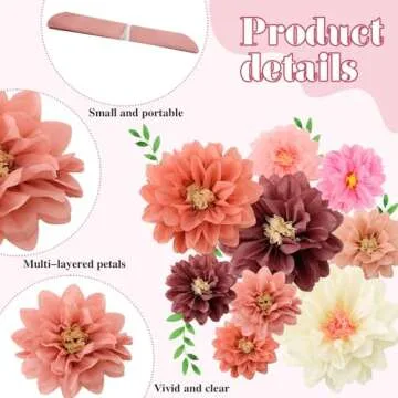 Geyee 18 Pcs Mexican Paper Flowers Colorful Fiesta Tissue Paper Flowers Pom Poms Mexican Carnival for Floral Party Backdrop Wedding Birthday Party Craft, 6" 8" 10"(Vintage Color)