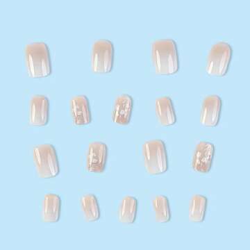 Square Press on Nails Short French Fake Nails Nude Gradient False Nails with Flower Designs Acrylic Nails Spring Press on Nails Reusable Gloss Square Artificial Nails for Women Girls