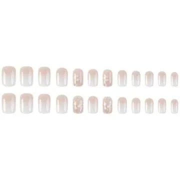 Square Press on Nails Short French Fake Nails Nude Gradient False Nails with Flower Designs Acrylic Nails Spring Press on Nails Reusable Gloss Square Artificial Nails for Women Girls